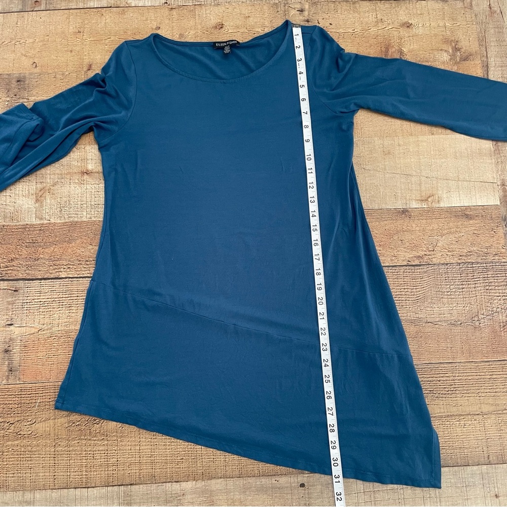 Eileen Fisher Jersey Knit Long Sleeve Top Assymetrical Hem Blue Size MEDIUM - Picture 4 of 7